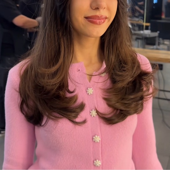 Zara PINK CARDIGAN WITH FAUX PEARL BUTTONS - Picture 8 of 14